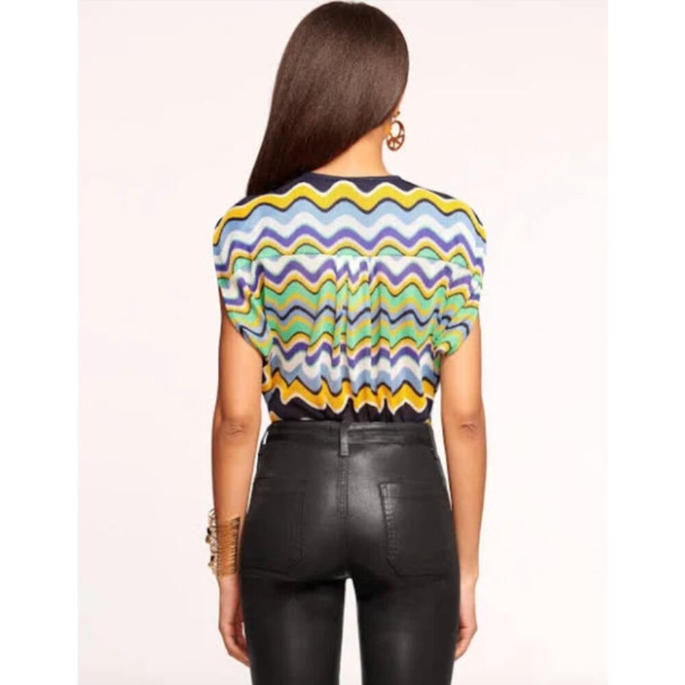 RAMY BROOK Top NEW Size XXS Myra Wave Blouse $325 Blue Yellow Green - Picture 2 of 8